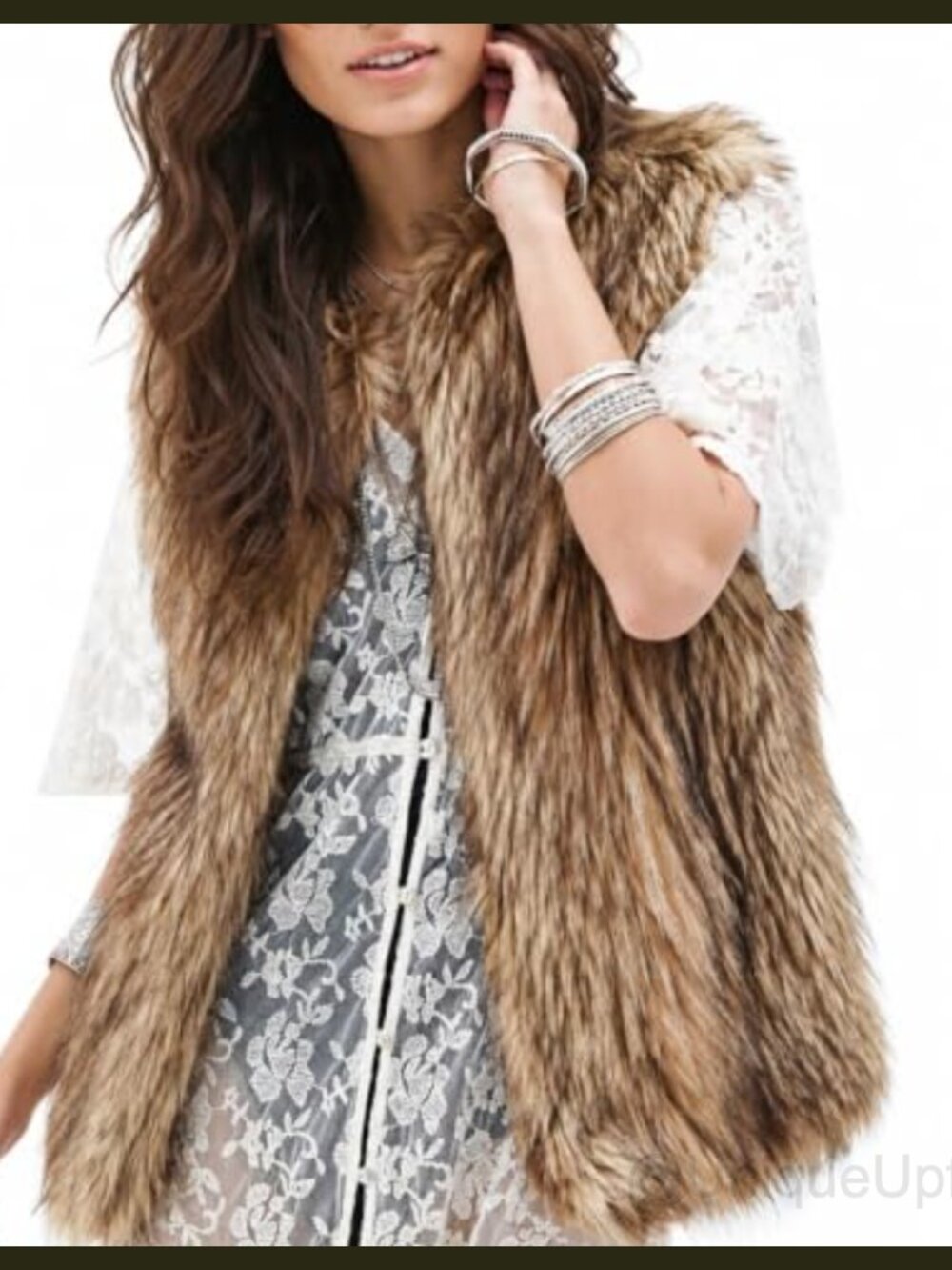 Faux Fur Vest Womens Sleeveless Winter Warm Quilted Lined